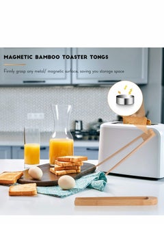 KASTWAVE 2 Pcs Wooden Toaster Tongs With Magnet Magnetic Bamboo Wood Toast Natural Kitchen Utensil Accessories  - Image 5