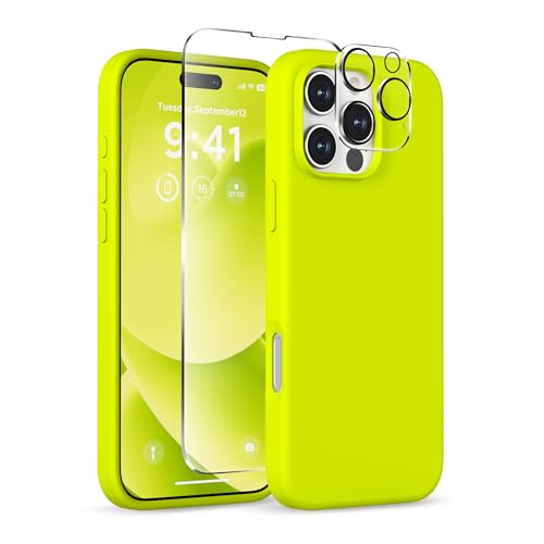 COFFKER Magnetic for iPhone 16 Pro Max Case, Compatible with MagSafe, Liquid Silicone Phone Cover with Screen Protector & Camera Protector, Soft Anti-Scratch Microfiber Lining 6.9", Neon Yellow - Image 1
