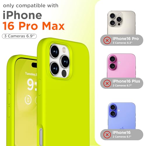 COFFKER Magnetic for iPhone 16 Pro Max Case, Compatible with MagSafe, Liquid Silicone Phone Cover with Screen Protector & Camera Protector, Soft Anti-Scratch Microfiber Lining 6.9", Neon Yellow - Image 2