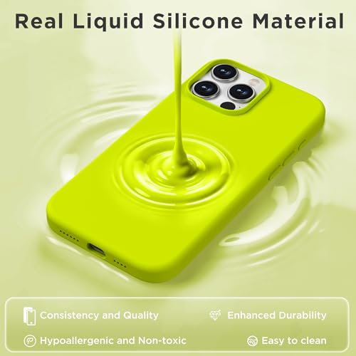 COFFKER Magnetic for iPhone 16 Pro Max Case, Compatible with MagSafe, Liquid Silicone Phone Cover with Screen Protector & Camera Protector, Soft Anti-Scratch Microfiber Lining 6.9", Neon Yellow - Image 3