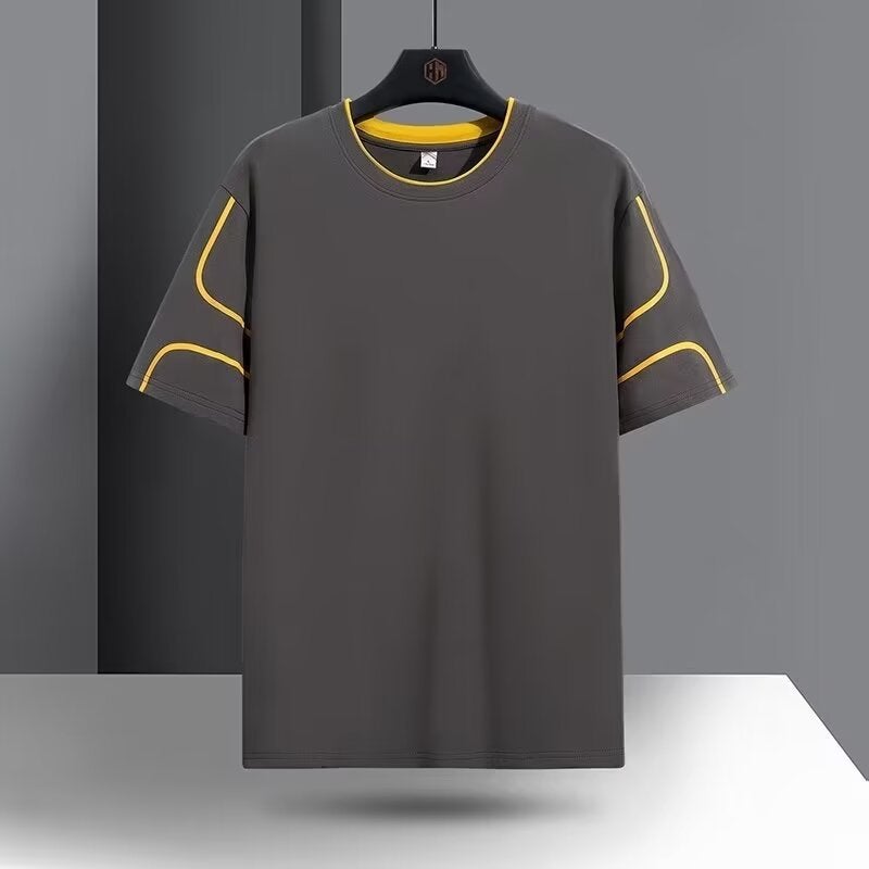 American Style Fashion Brand Summer Loose Sports Short-Sleeved T-Shirt Men'S Fashion Niche Round Neck Half-Sleeved T-Shirt Fake Two-Piece Top - Image 1