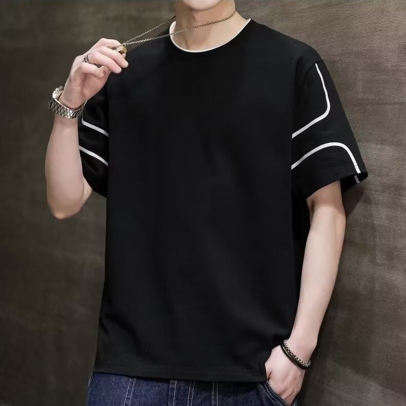 American Style Fashion Brand Summer Loose Sports Short-Sleeved T-Shirt Men'S Fashion Niche Round Neck Half-Sleeved T-Shirt Fake Two-Piece Top - Image 5