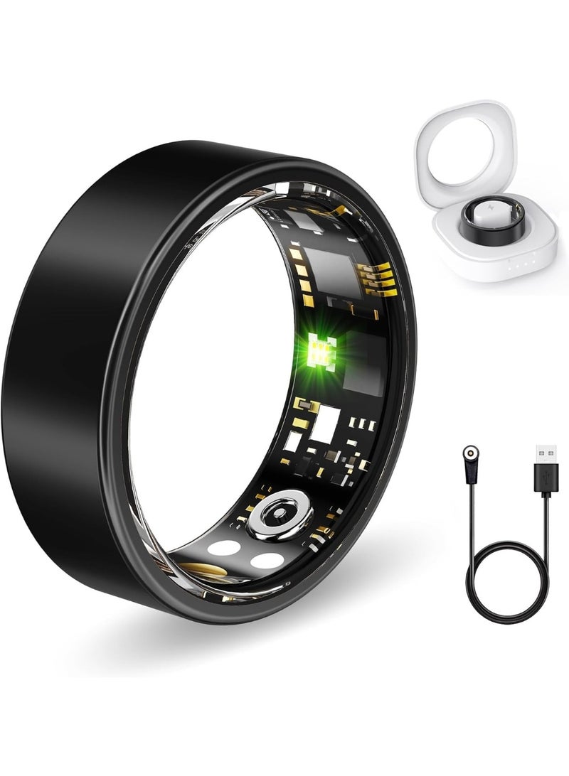 Smart Ring, Health Tracker for Women Men, Fitness Tracker with Heart Rate, Blood Oxygen, Sleep Monitor, Calories, Step Counter, IP68 Waterproof Smart Ring for iPhone u0026 Android, No Subscription Fee (Black, 8#) - Image 1