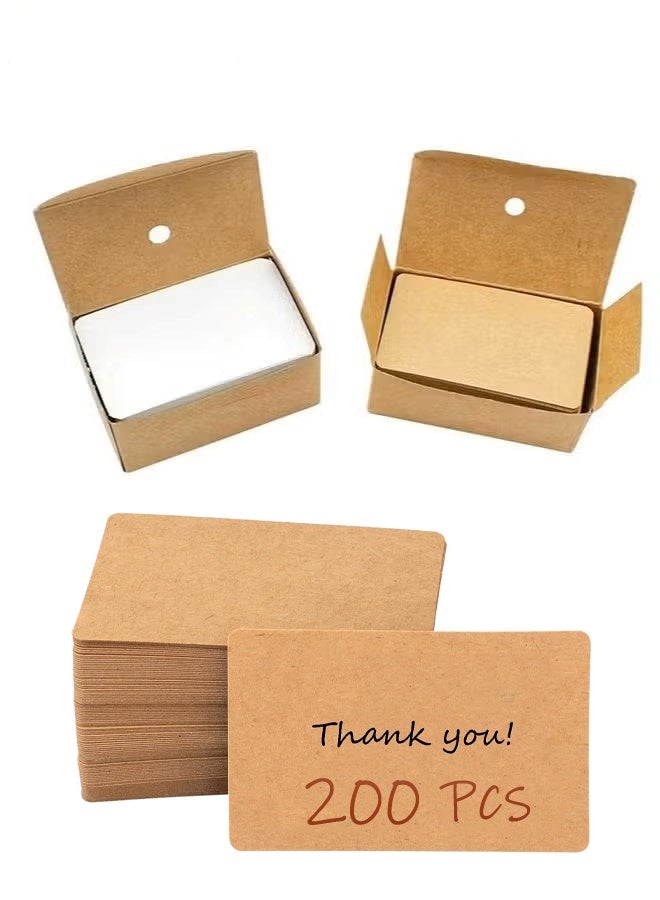 200 بطاقة عمل فارغة، بطاقة تعليمية من ورق كرافت، بطاقة ملاحظة، بطاقة هدية برسالة عيد الشكر (أبيض، لون جلد البقر) - Image 1