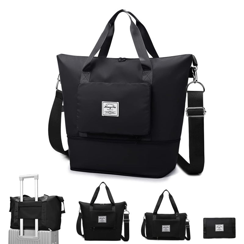 MINGRI Large Foldable Travel BagFoldie Travel Duffel Bags Expandable Women Carry On Overnight Tote Handbag Weekender Sports DuffleFolding Portable Tote Bags with Trolley SleeveDry and Wet Separation - Image 2
