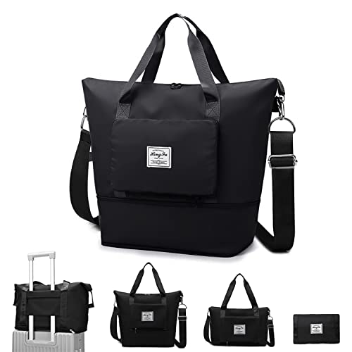 MINGRI Large Foldable Travel BagFoldie Travel Duffel Bags Expandable Women Carry On Overnight Tote Handbag Weekender Sports DuffleFolding Portable Tote Bags with Trolley SleeveDry and Wet Separation - Image 1