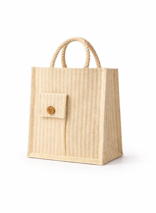 MOZU BAZAAR Jute Lunch Bag with Zipper | Jute Carry Bag for Office Tiffin for Men & Women | Reusable Jute Shopping & Grocery Bag | Medium | Brown - Image 1