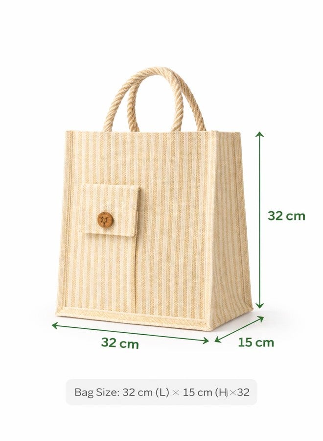MOZU BAZAAR Jute Lunch Bag with Zipper | Jute Carry Bag for Office Tiffin for Men & Women | Reusable Jute Shopping & Grocery Bag | Medium | Brown - Image 2