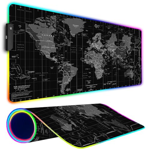 Armanza RGB Gaming Mouse Pad, Large Mousepad with Led Light, Gaming Accessories Keyboard Pad for Desk, Non-Slip Rubber Base Big Mouse Mat for Gamer, 31.5 X 11.8 Inch, Black World Map - Image 1