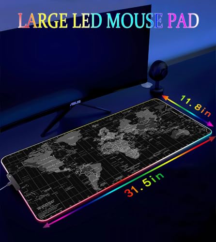 Armanza RGB Gaming Mouse Pad, Large Mousepad with Led Light, Gaming Accessories Keyboard Pad for Desk, Non-Slip Rubber Base Big Mouse Mat for Gamer, 31.5 X 11.8 Inch, Black World Map - Image 4