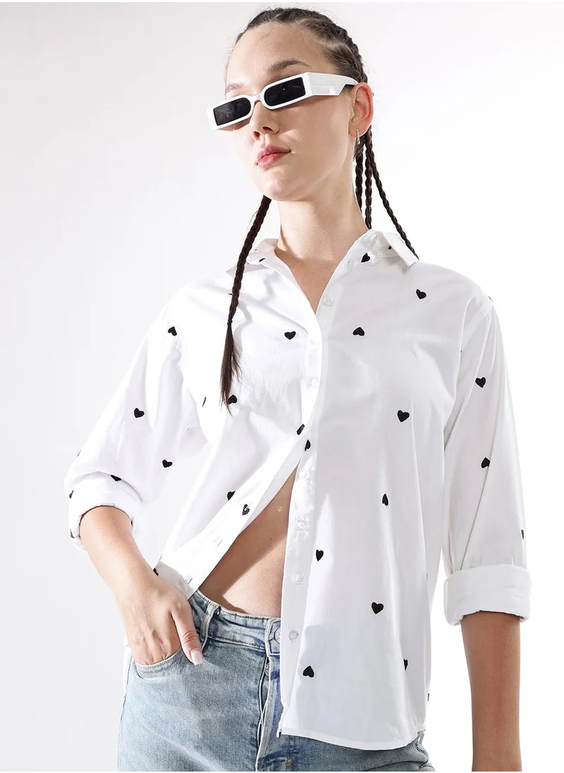 Hubberholme Women's Multicoloured 100% Cotton Embroidered Button Down Oversized Shirt