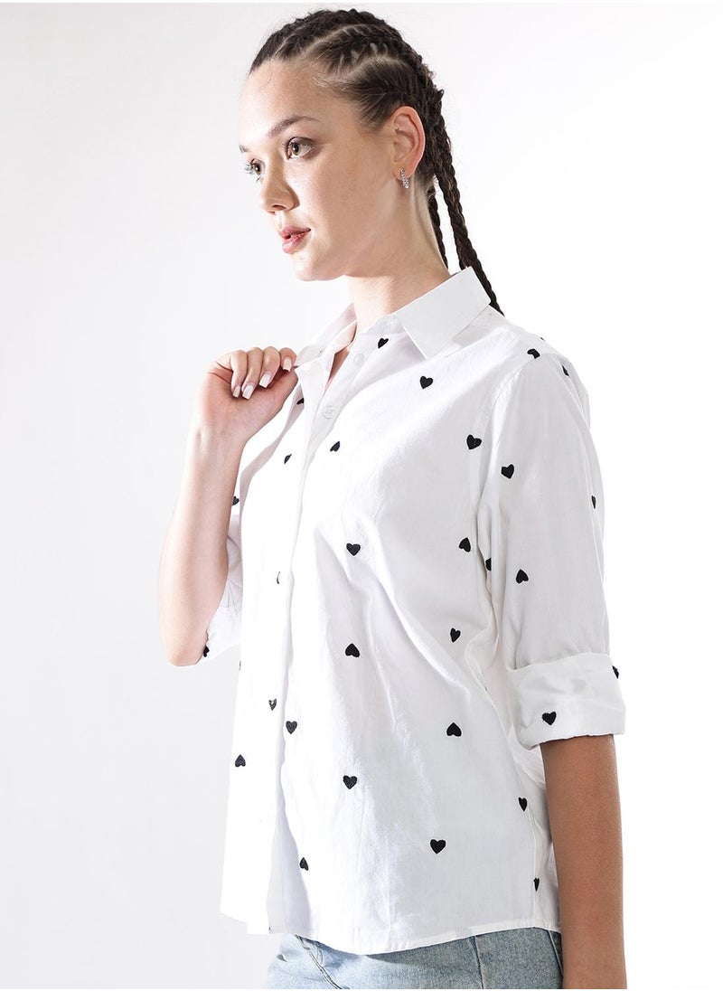 Hubberholme Women Comfort Heart Shape Oversized Embroidered Casual Shirt  - Image 5