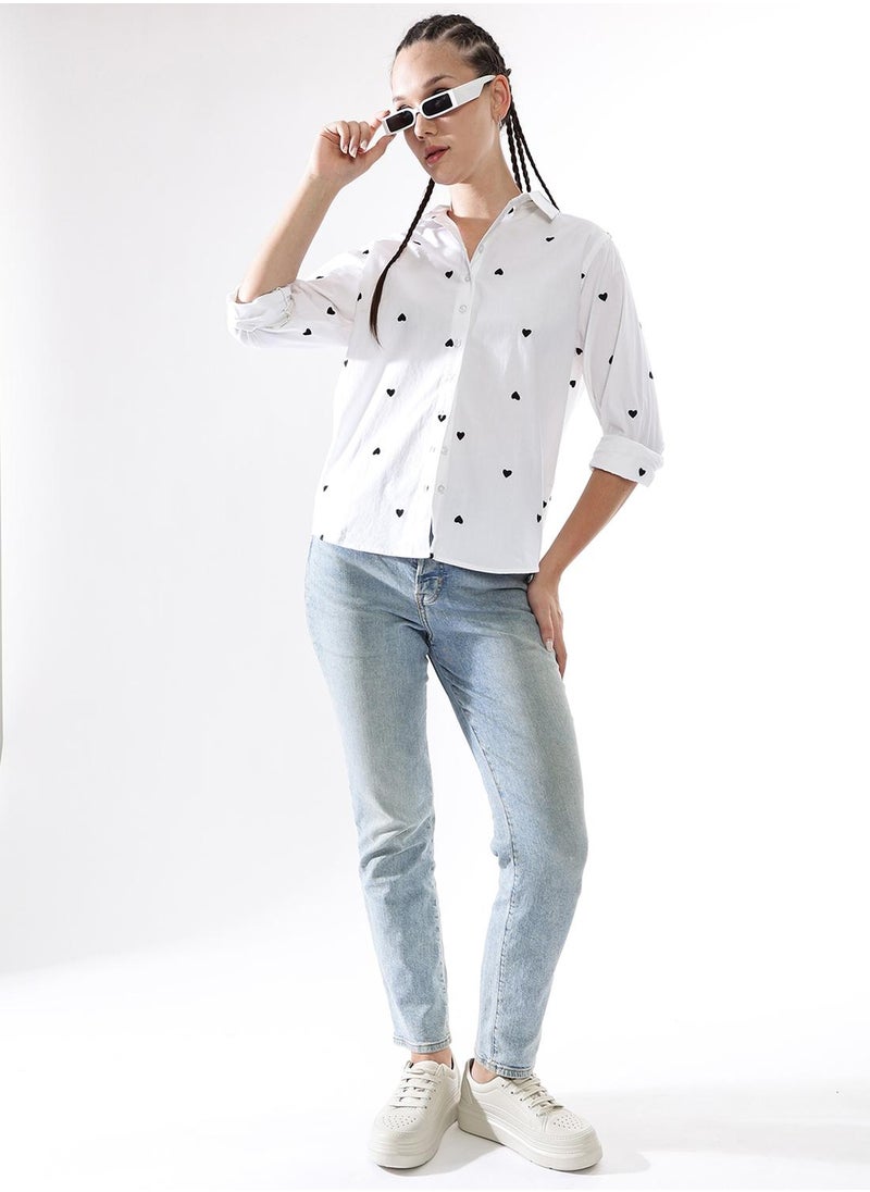 Hubberholme Women Comfort Heart Shape Oversized Embroidered Casual Shirt  - Image 2