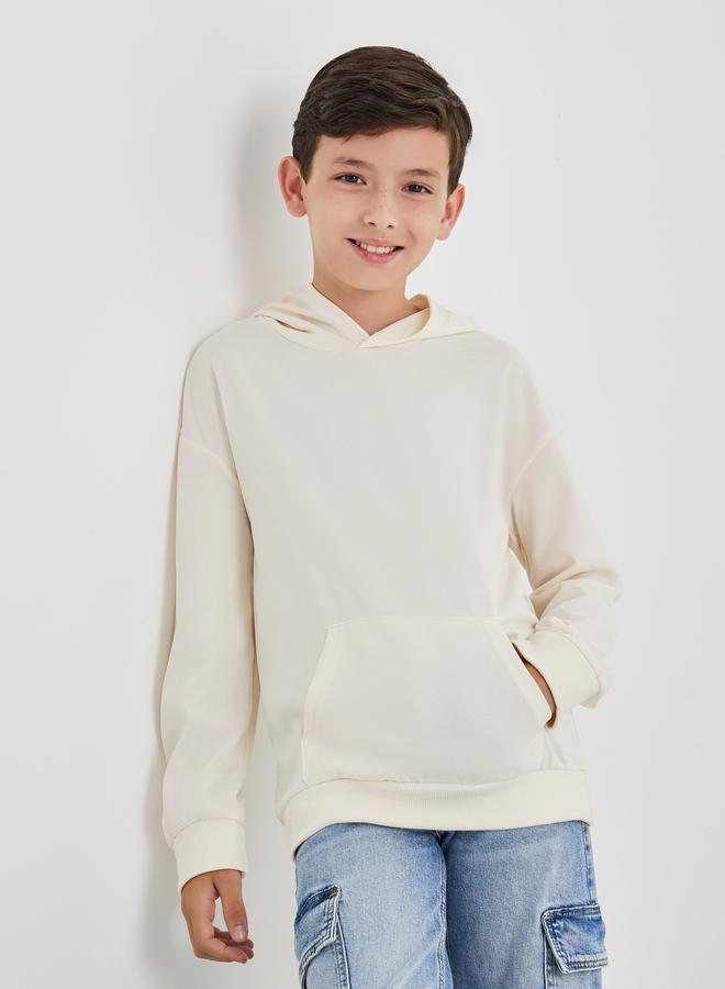 Styli Teen Off White Relaxed Fit Hoodie with Front Pocket - Image 1