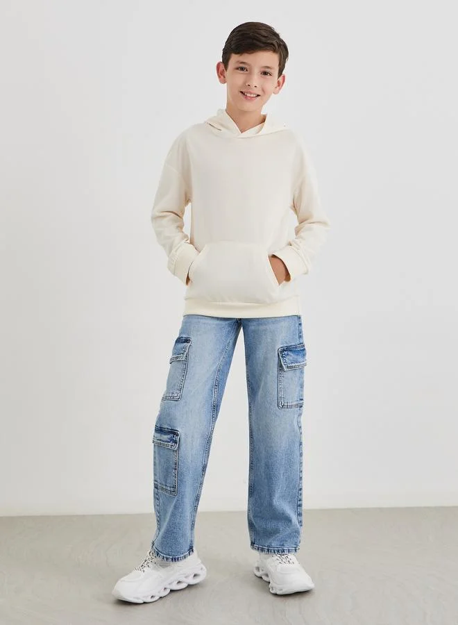 ستايلي Styli Teen Off White Relaxed Fit Hoodie with Front Pocket