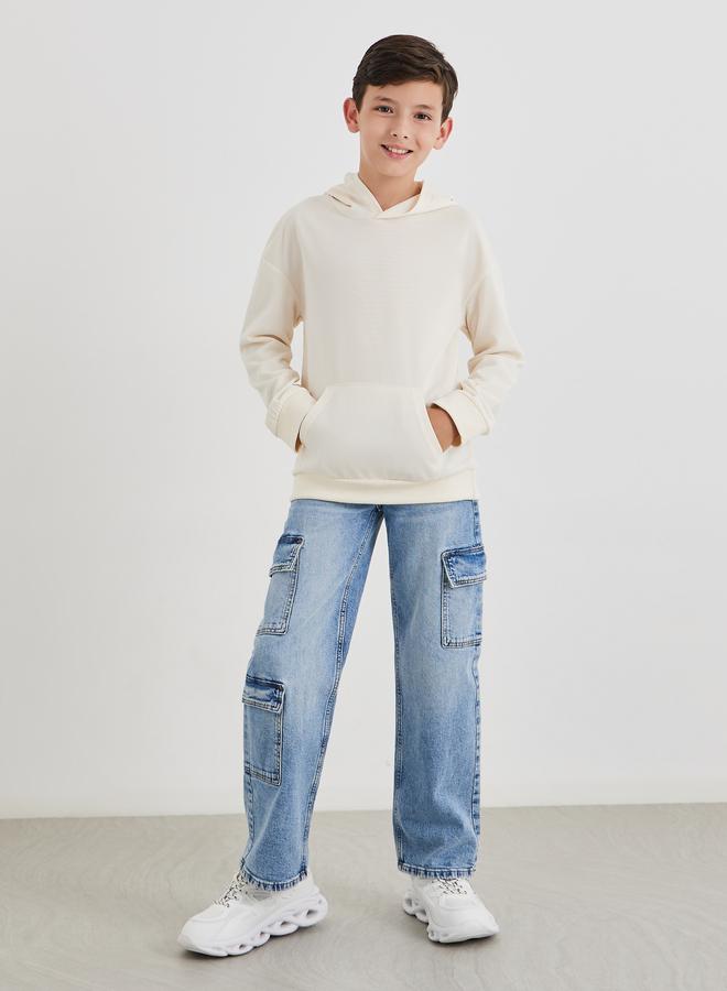 Styli Teen Off White Relaxed Fit Hoodie with Front Pocket - Image 2