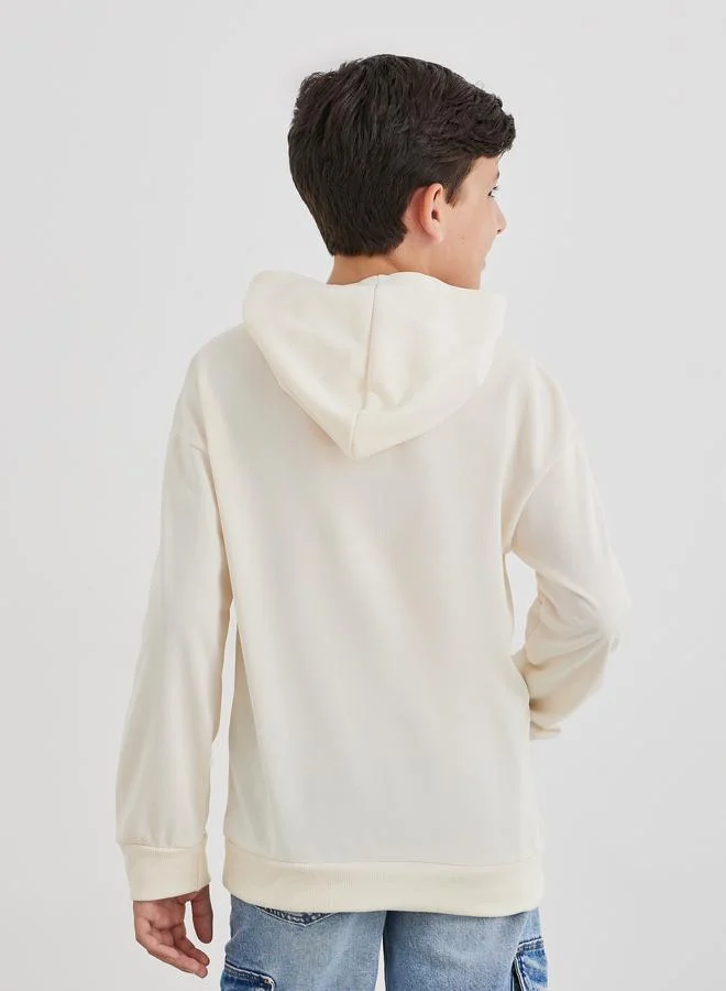 Styli Styli Teen Off White Relaxed Fit Hoodie with Front Pocket