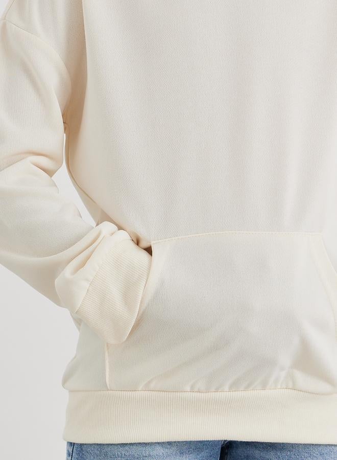 Styli Teen Off White Relaxed Fit Hoodie with Front Pocket - Image 3