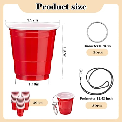 FoldTier 30 Set Shot Glass Necklaces Cup with Lanyard 2 oz Clip Wristlet Plastic Mini Shot Cup Adult Party Favor for Wedding Bachelorette Birthday Fiesta Whiskey Tequila Vodka Red - Image 3