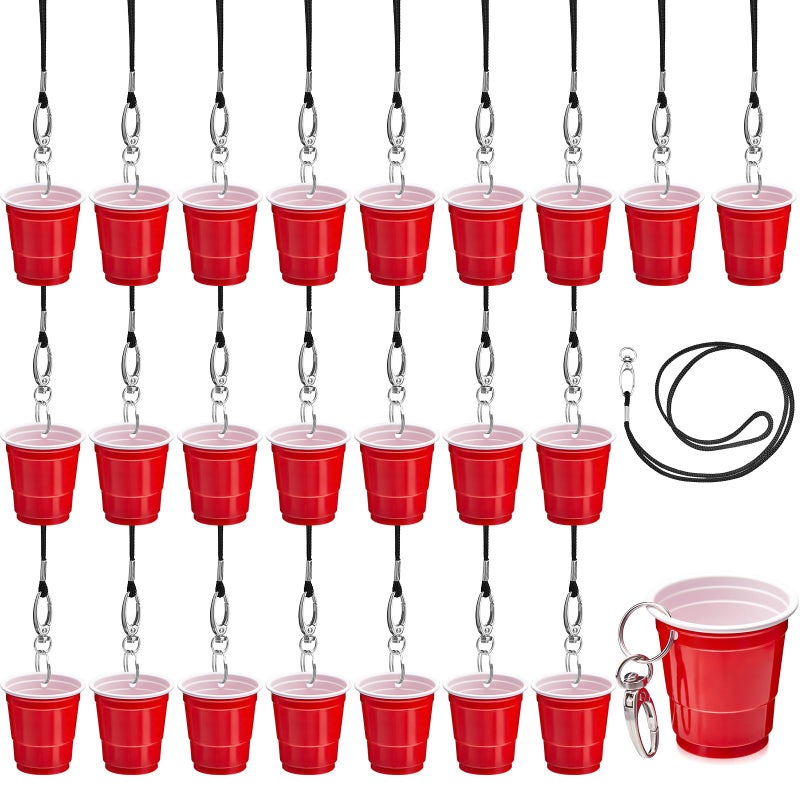 FoldTier 30 Set Shot Glass Necklaces Cup with Lanyard 2 oz Clip Wristlet Plastic Mini Shot Cup Adult Party Favor for Wedding Bachelorette Birthday Fiesta Whiskey Tequila Vodka Red - Image 2