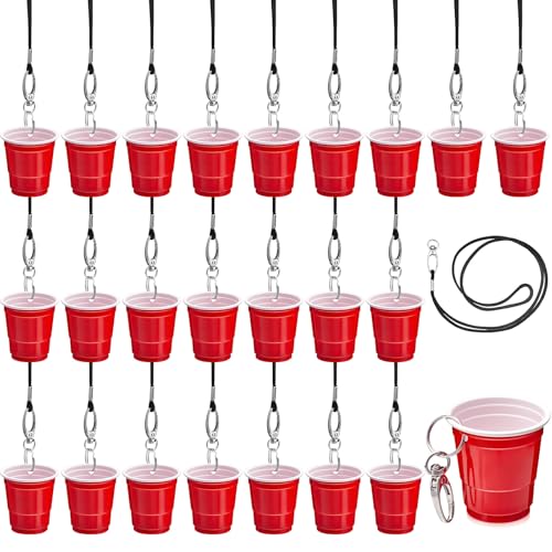 FoldTier 30 Set Shot Glass Necklaces Cup with Lanyard 2 oz Clip Wristlet Plastic Mini Shot Cup Adult Party Favor for Wedding Bachelorette Birthday Fiesta Whiskey Tequila Vodka Red - Image 1