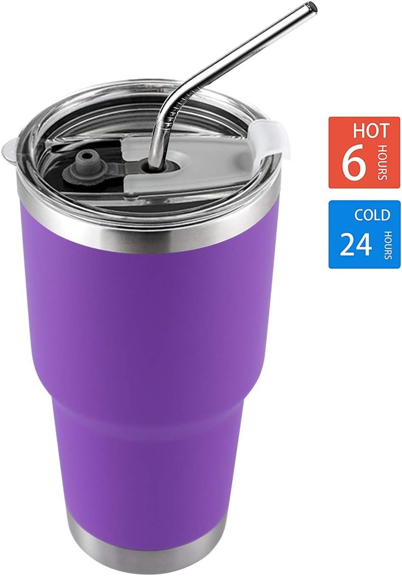 DS 30oz Purple Tumbler Stainless Steel Double Wall Vacuum Insulated Mug with Straw and Lid, Cleaning Brush for Cold and Hot Beverages (30oz Purple)… - Image 5