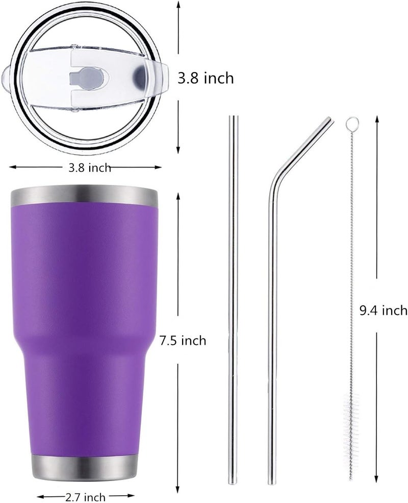 DS 30oz Purple Tumbler Stainless Steel Double Wall Vacuum Insulated Mug with Straw and Lid, Cleaning Brush for Cold and Hot Beverages (30oz Purple)… - Image 3