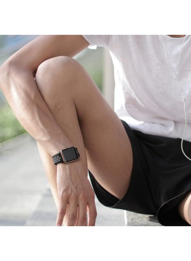 Breathable Silicone Sport Band with Double Hole Snap, Compatible with Apple Watch 42mm 44mm 45mm 46mm 49mm, iWatch Ultra 2 SE Series 10 9 8 7 6 5 4 3 2 1_ Black & Gray - Image 5