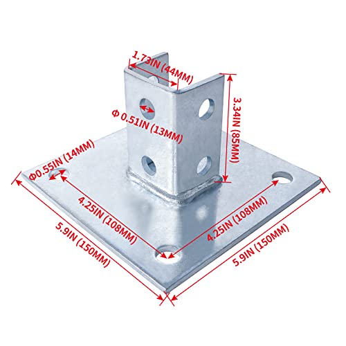 Skelang 4 Pcs Strut Post Base, 4 Holes Square Mount 6" x 6" Base for 1-5/8" Single Strut Channel - Image 3