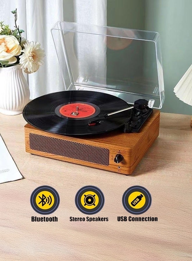 WALALLA Retro Record Player with Speaker Bluetooth Turntable Vintage Vinyl Player Support USB AUX-in Headphone RCA Line-Out 3 Speed Belt-Driven Auto-Stop - Image 1