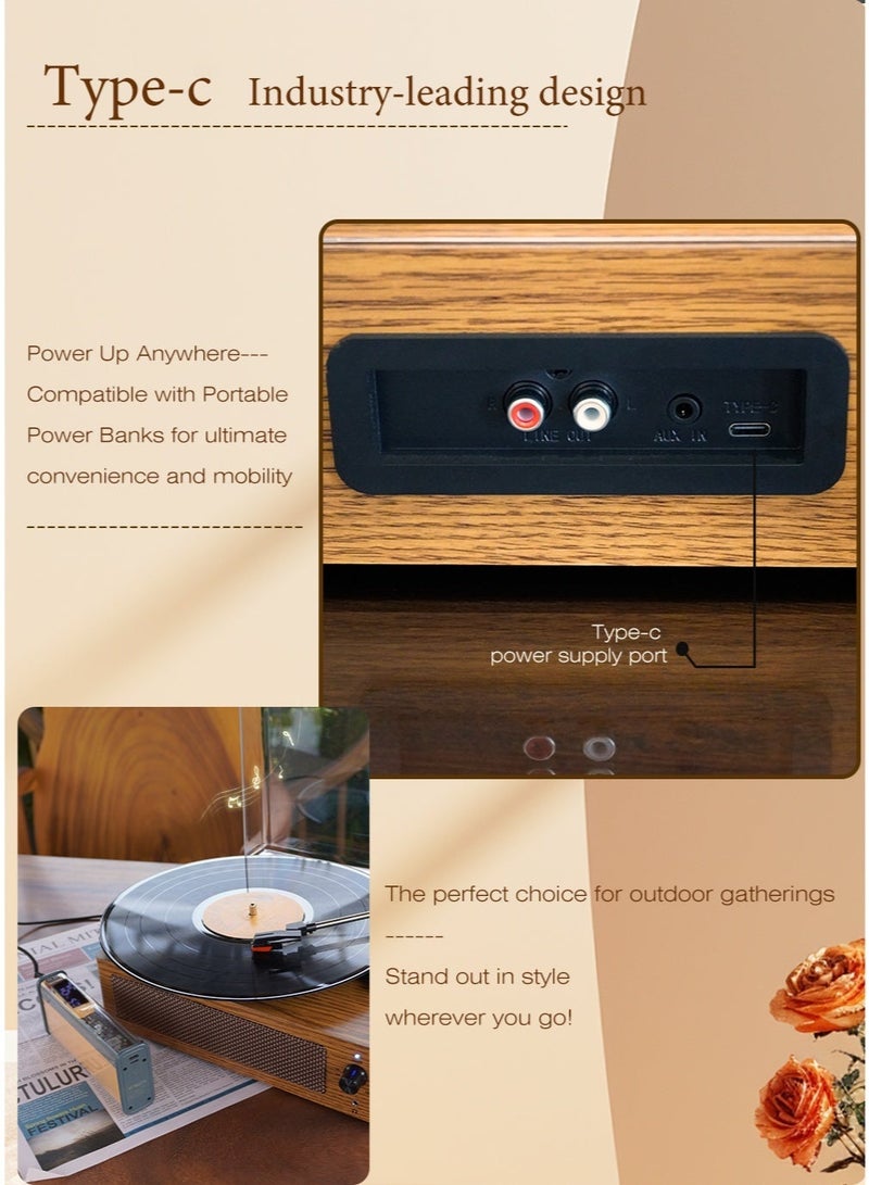WALALLA Retro Record Player with Speaker Bluetooth Turntable Vintage Vinyl Player Support USB AUX-in Headphone RCA Line-Out 3 Speed Belt-Driven Auto-Stop - Image 4