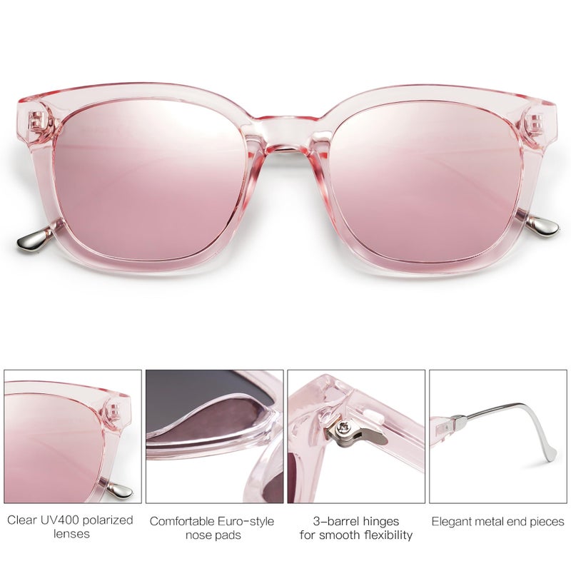 SOJOS Classic Square Polarized Sunglasses Womens Mens Retro Trendy UV400 Sunnies SJ2050, Clear Pink/Pink Mirrored - Image 4