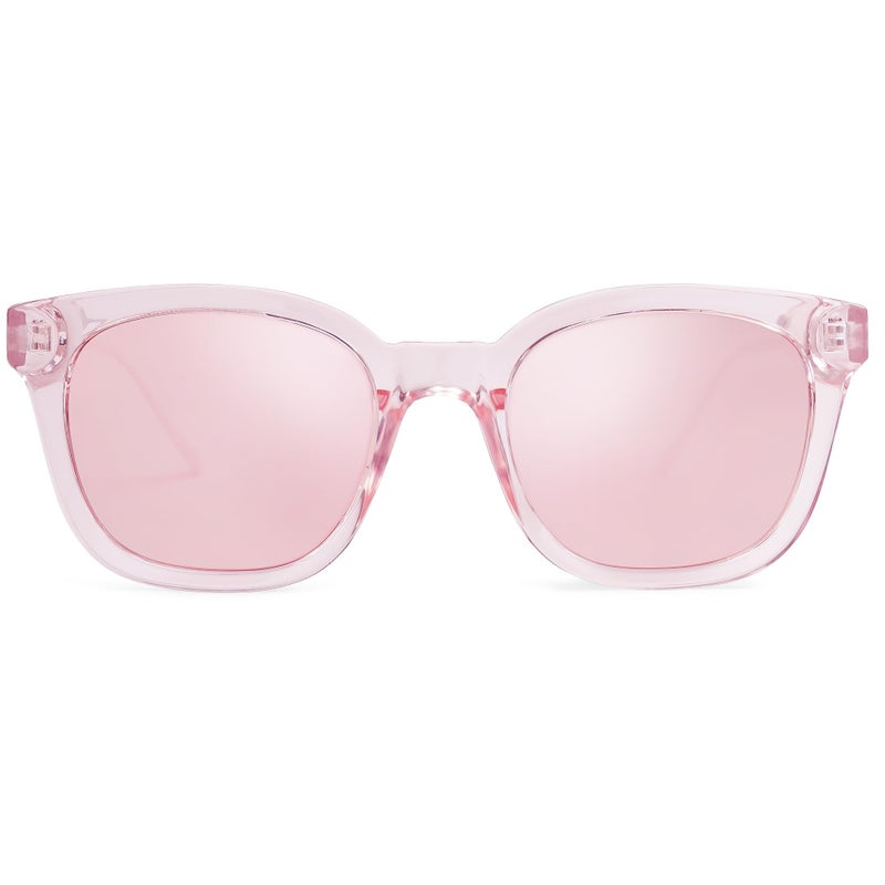 SOJOS Classic Square Polarized Sunglasses Womens Mens Retro Trendy UV400 Sunnies SJ2050, Clear Pink/Pink Mirrored - Image 2