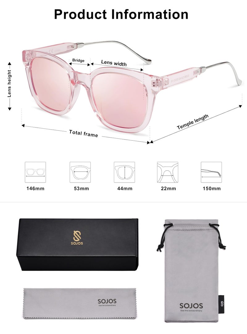 SOJOS Classic Square Polarized Sunglasses Womens Mens Retro Trendy UV400 Sunnies SJ2050, Clear Pink/Pink Mirrored - Image 5