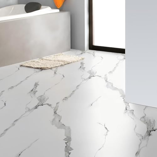 Chejiaye Luxury Thicken Matte Grey White Marble Peel and Stick Floor Tiles Self-Adhesive Vinyl Flooring Roll-DIY Easy for Wall and Floor,Hard Surface/Waterproof/Anti Slip (Not Real Marble, 17.72 "W x 393.7" L) - Image 3