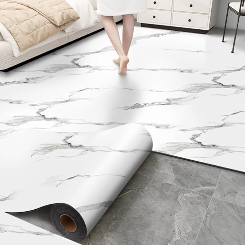 Chejiaye Luxury Thicken Matte Grey White Marble Peel and Stick Floor Tiles Self-Adhesive Vinyl Flooring Roll-DIY Easy for Wall and Floor,Hard Surface/Waterproof/Anti Slip (Not Real Marble, 17.72 "W x 393.7" L) - Image 1