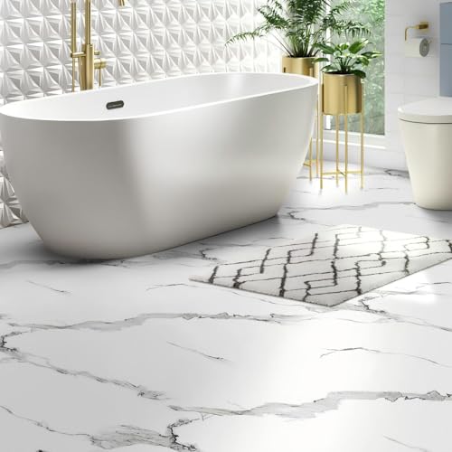Chejiaye Luxury Thicken Matte Grey White Marble Peel and Stick Floor Tiles Self-Adhesive Vinyl Flooring Roll-DIY Easy for Wall and Floor,Hard Surface/Waterproof/Anti Slip (Not Real Marble, 17.72 "W x 393.7" L) - Image 2