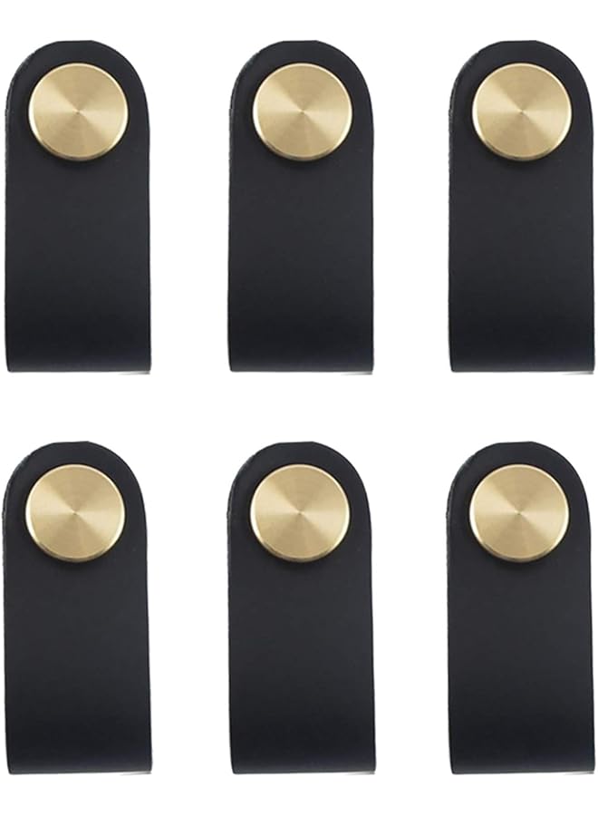 6 Pieces Leather Pulls for Drawer, Handmade Leather Drawer Pulls Cabinet Dresser Door Handle Knobs with Screw, Black