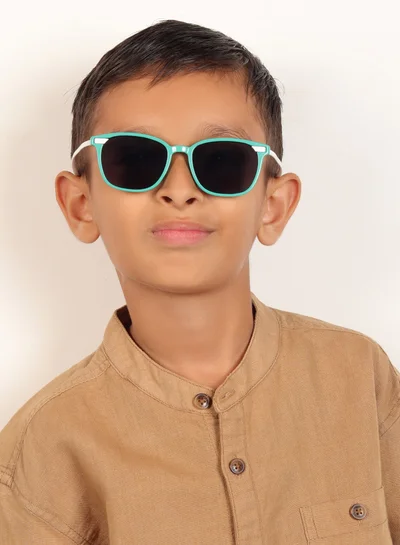 ووجلز نظارات شمسية مربعة أنيقة للأطفال باللونين الأخضر والأبيض