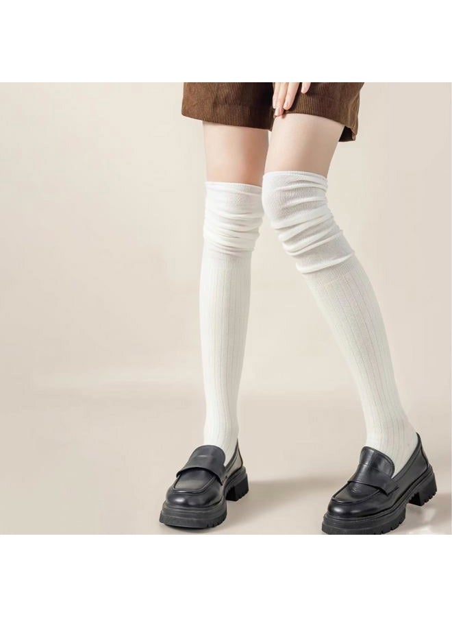 huablo Over Knee High Boot Socks Slouch Top Over Knee Knit High Socks Fashion Over Calf High Thigh Socks for Women White - Image 2