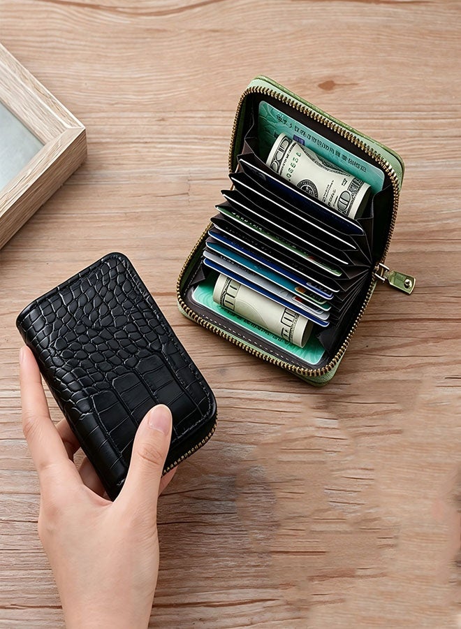 11-slot zipper folding card holder, anti-degaussing zipper, multi-function id coin purse - Image 1