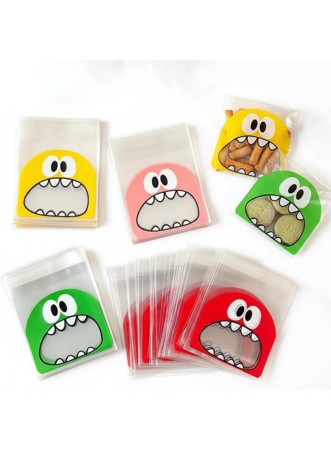 Sunspire 100 Pieces Self-Adhesive Seal Cute Cookie Bags, 4 x 4 Inch (10 x 10 cm) Kids Snack Bags, Flat Cellophane Gift Bags for Party Favor Bags, Candy and Desserts (Multi-Color) - Image 1