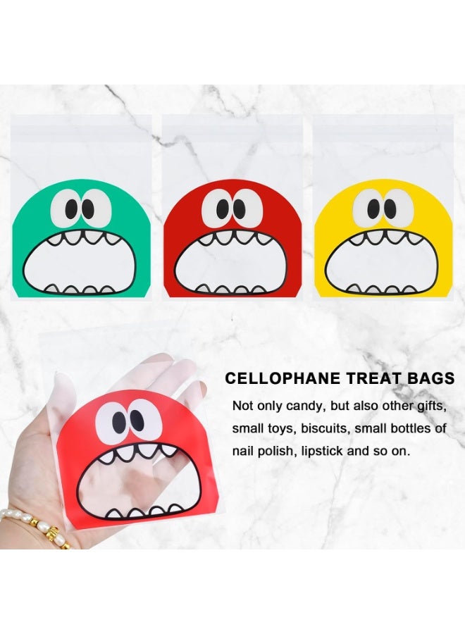 Sunspire 100 Pieces Self-Adhesive Seal Cute Cookie Bags, 4 x 4 Inch (10 x 10 cm) Kids Snack Bags, Flat Cellophane Gift Bags for Party Favor Bags, Candy and Desserts (Multi-Color) - Image 3