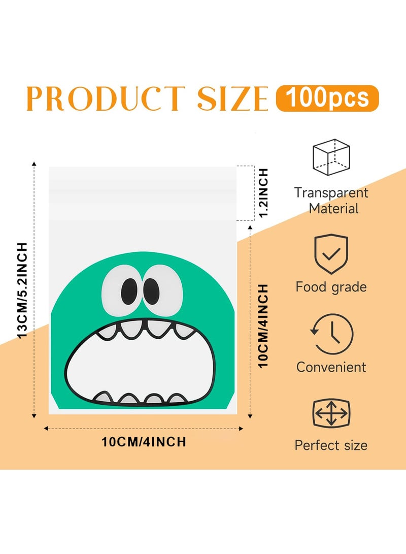 Sunspire 100 Pieces Self-Adhesive Seal Cute Cookie Bags, 4 x 4 Inch (10 x 10 cm) Kids Snack Bags, Flat Cellophane Gift Bags for Party Favor Bags, Candy and Desserts (Multi-Color) - Image 2