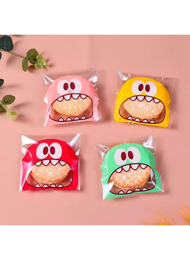 Sunspire 100 Pieces Self-Adhesive Seal Cute Cookie Bags, 4 x 4 Inch (10 x 10 cm) Kids Snack Bags, Flat Cellophane Gift Bags for Party Favor Bags, Candy and Desserts (Multi-Color) - Image 5