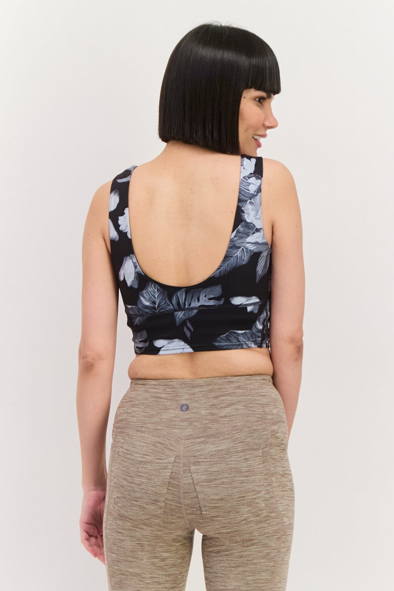 SKECHERS Women Floral Print Padded Sports Bra, Black - Image 3