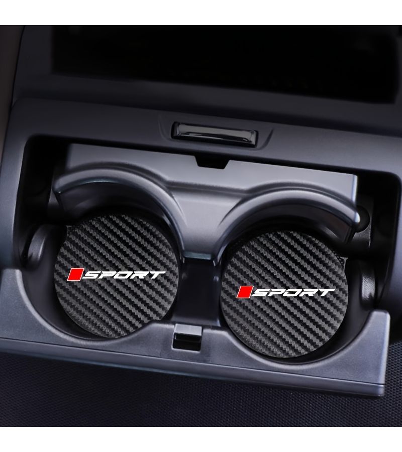 Pack Of 2 White Non Slip Round Car Cup Holder Coasters Carbon Fiber - Image 1