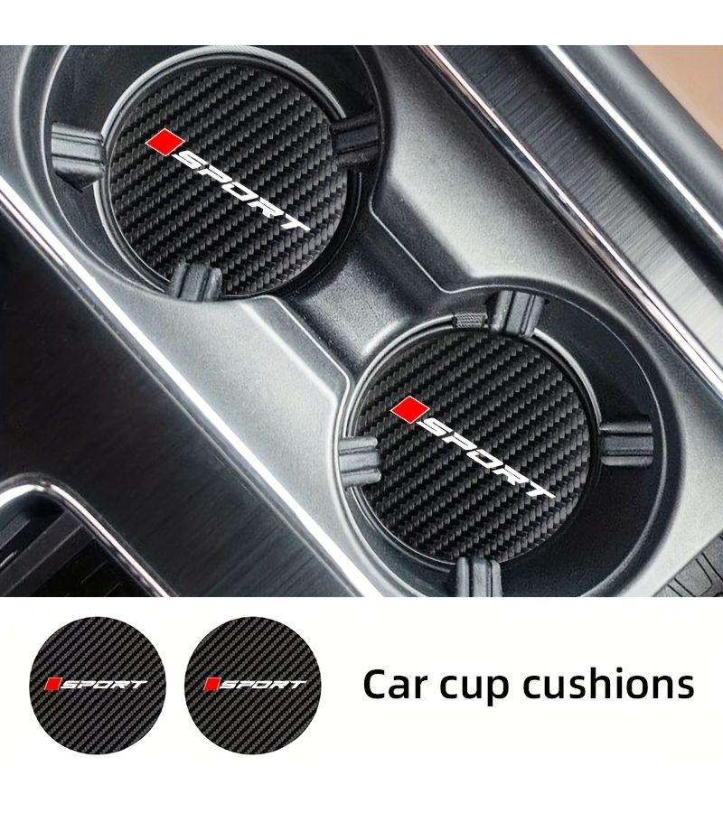 Pack Of 2 White Non Slip Round Car Cup Holder Coasters Carbon Fiber - Image 3