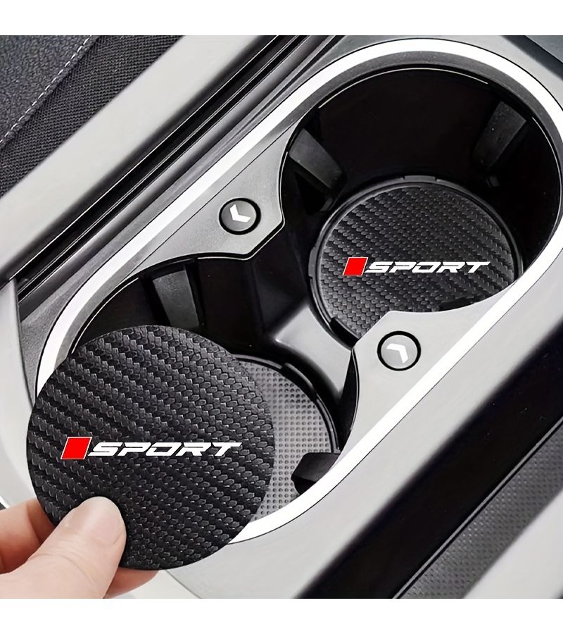 Pack Of 2 White Non Slip Round Car Cup Holder Coasters Carbon Fiber - Image 4