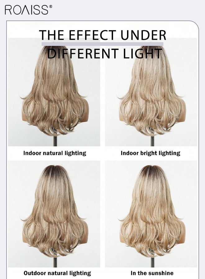 رويس شعر مستعار بني متدرج مجعد مع غرة في المنتصف للنساء، شعر مستعار صناعي ناعم ورقيق ومقاوم للحرارة، مناسب لحفلات الزفاف والتنكر والاستخدام اليومي، مظهر طبيعي، طوله 55.88 سم (22 بوصة). - Image 5